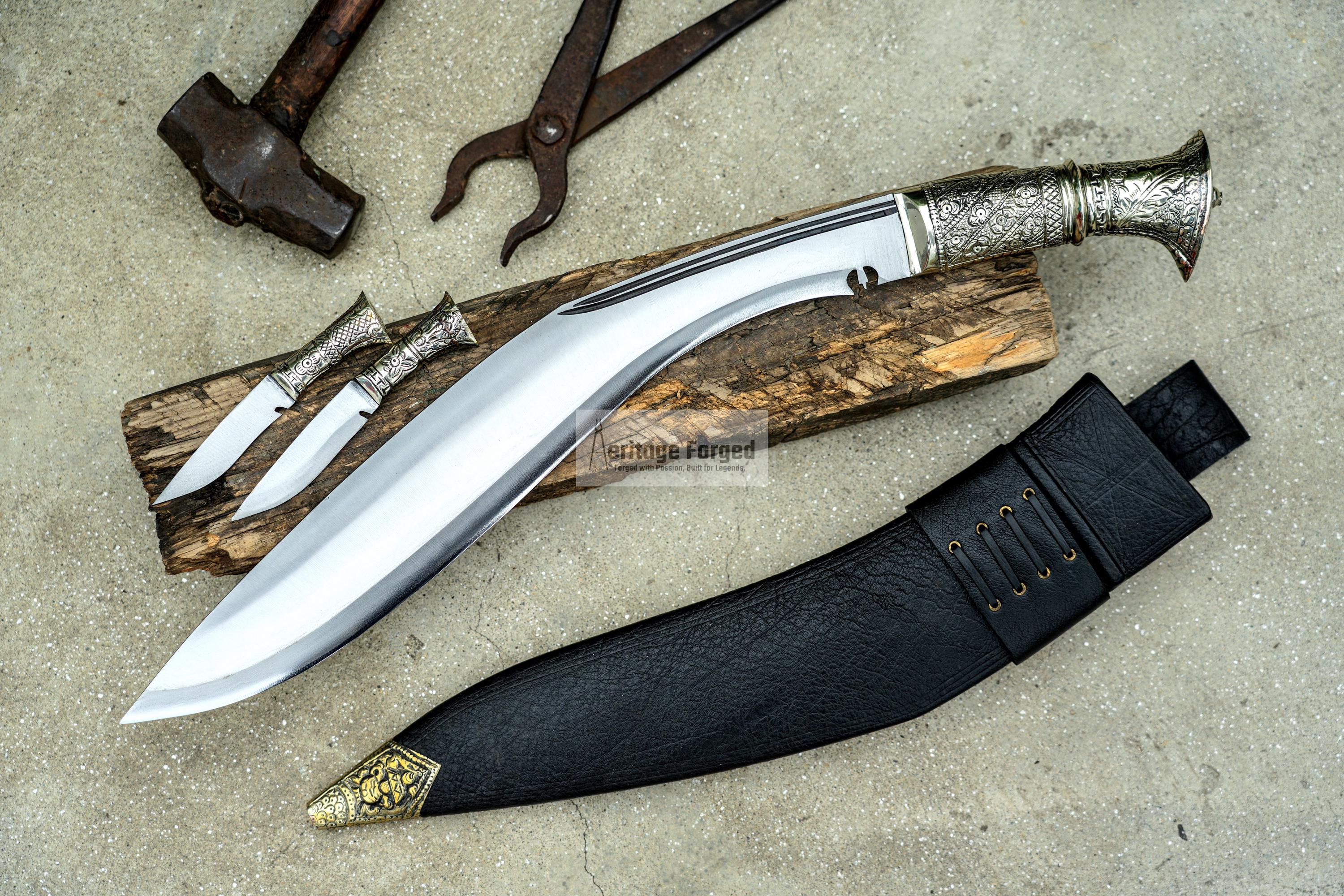 BRASS HANDLE KUKERI / Large Jungle Machete/ 17 inches Long Blade Heavy duties khukuri / Leaf spring of truck/ Tempered/Sharpen/Working
