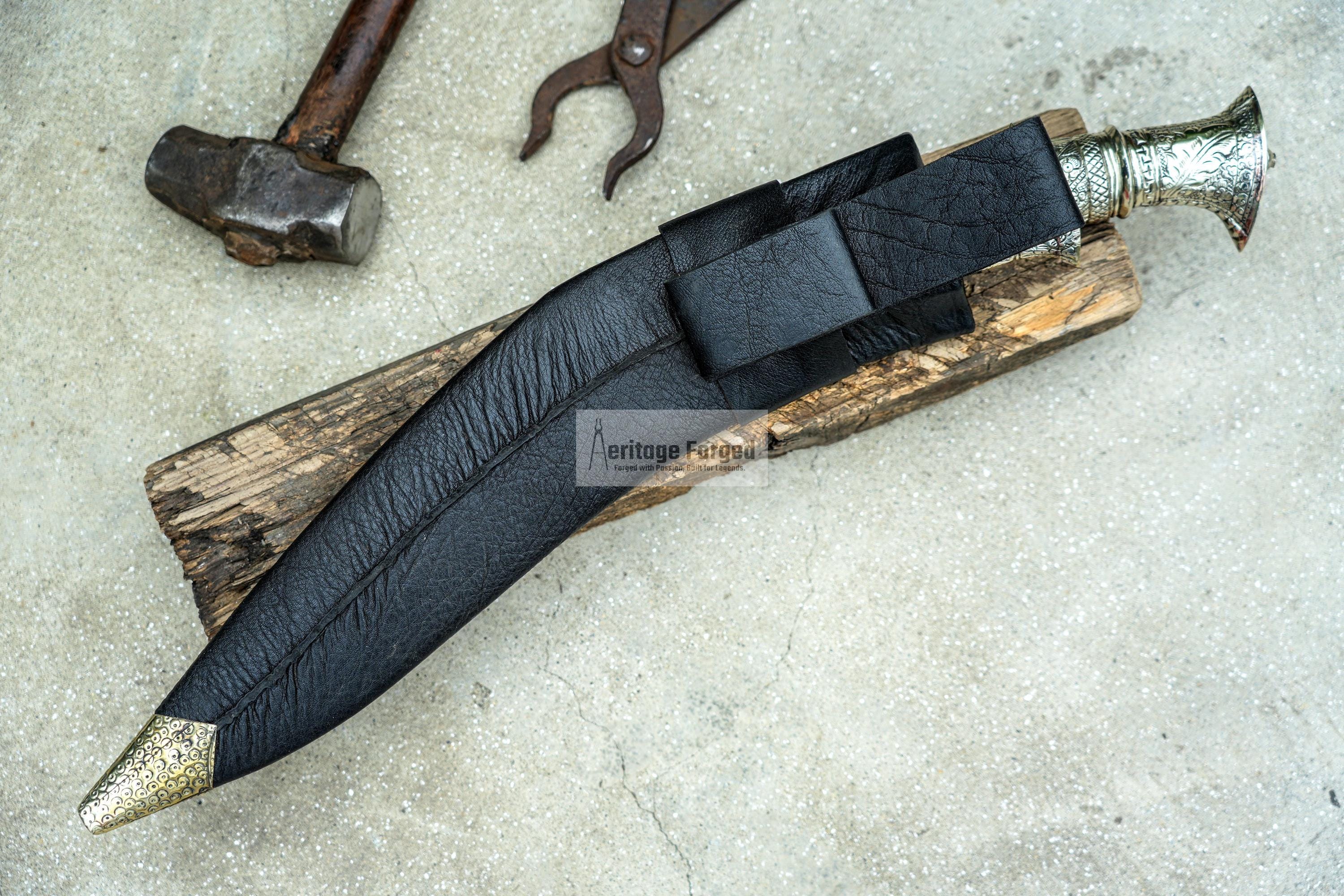 BRASS HANDLE KUKERI / Large Jungle Machete/ 17 inches Long Blade Heavy duties khukuri / Leaf spring of truck/ Tempered/Sharpen/Working