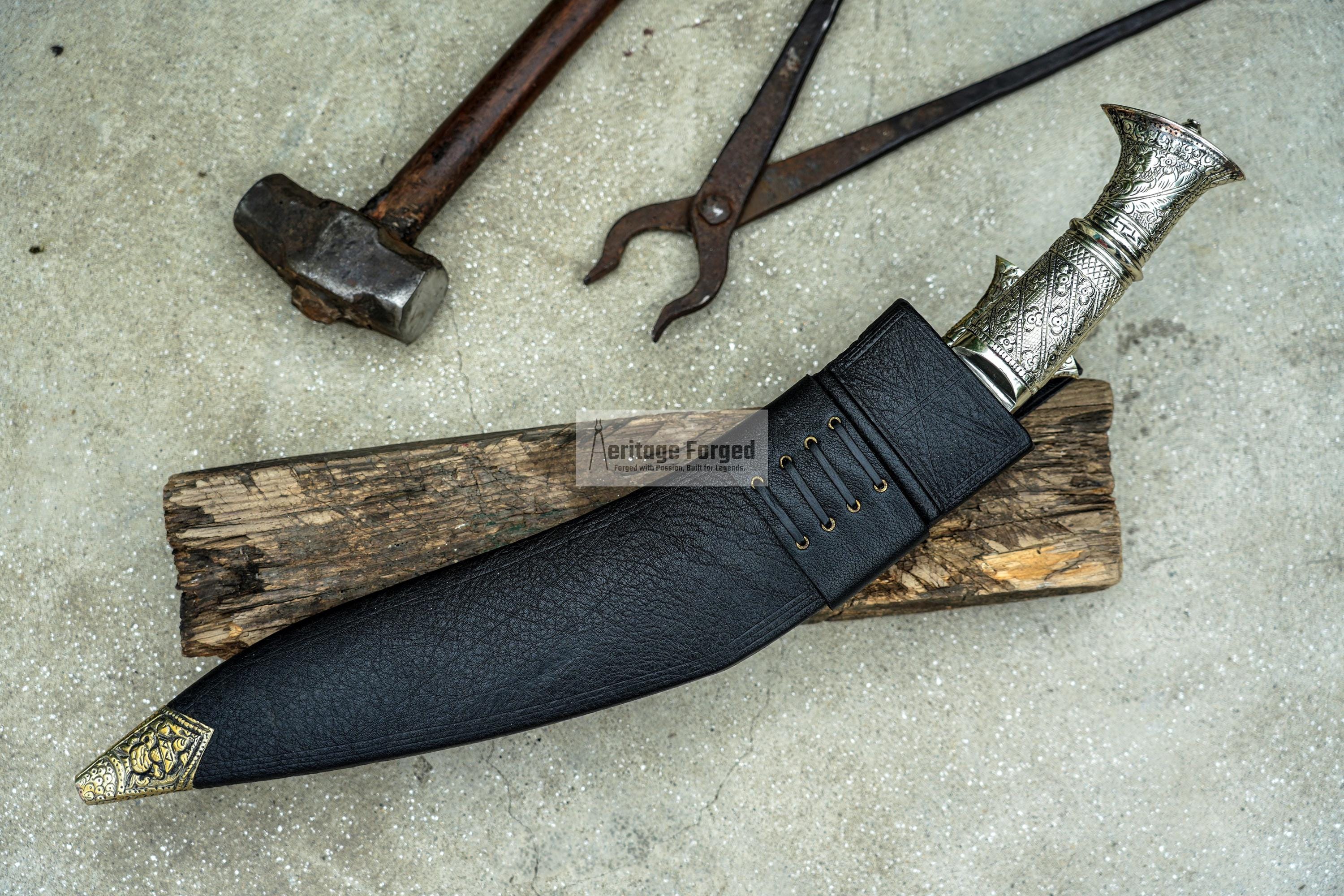BRASS HANDLE KUKERI / Large Jungle Machete/ 17 inches Long Blade Heavy duties khukuri / Leaf spring of truck/ Tempered/Sharpen/Working