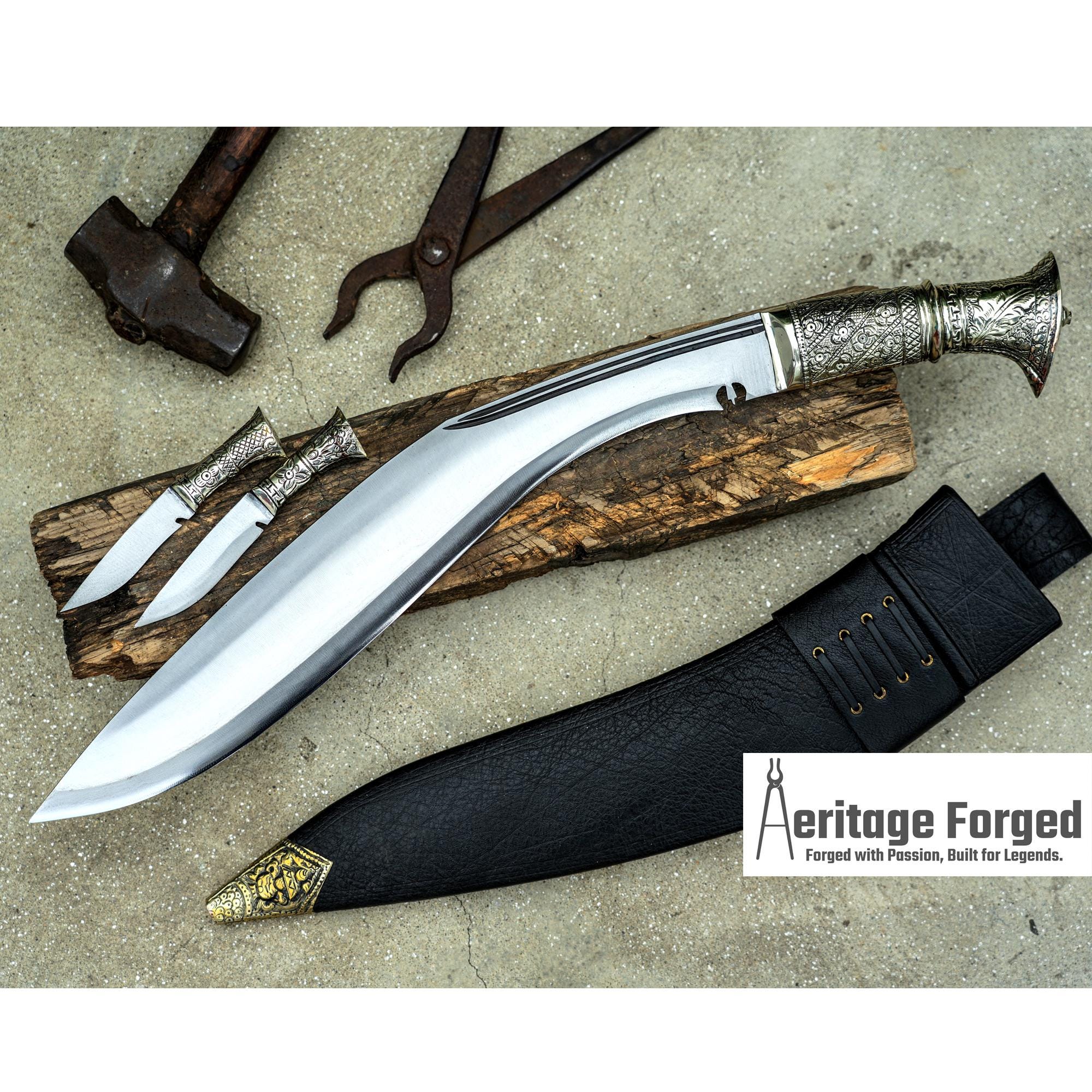 BRASS HANDLE KUKERI / Large Jungle Machete/ 17 inches Long Blade Heavy duties khukuri / Leaf spring of truck/ Tempered/Sharpen/Working