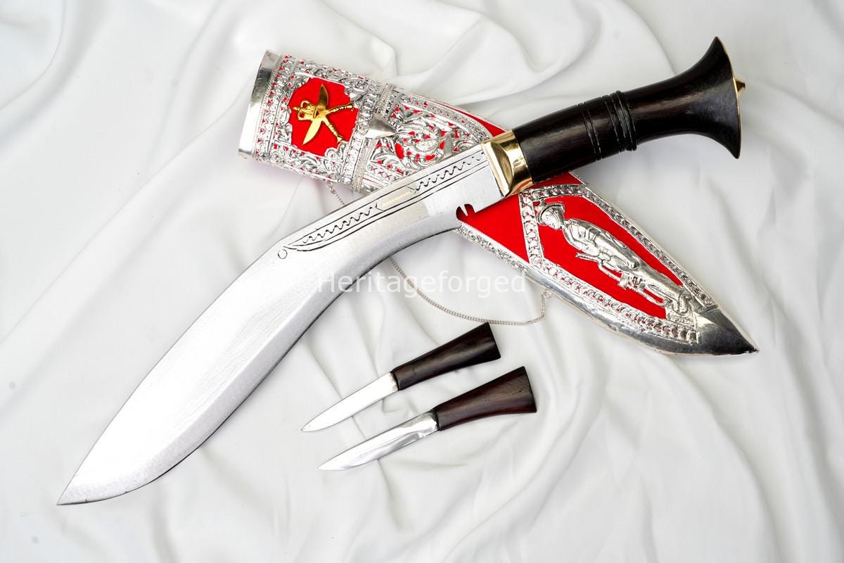 Royal Kothimora Kukri â€“ 10 Inch Ceremonial Khukuri with Gold Badge and Standing Gurkha Scabbard