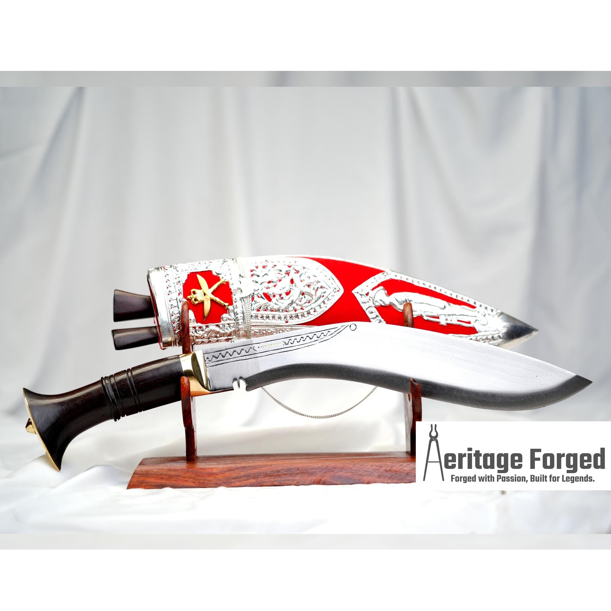 Royal Kothimora Kukri â€“ 10 Inch Ceremonial Khukuri with Gold Badge and Standing Gurkha Scabbard