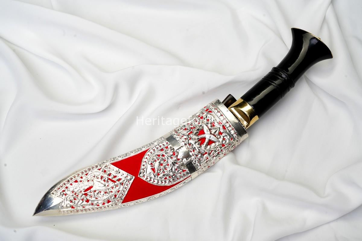 Kothimora Kukri â€“ 8 Inch Ceremonial Khukuri with Silver Scabbard and Cross kuri Badges