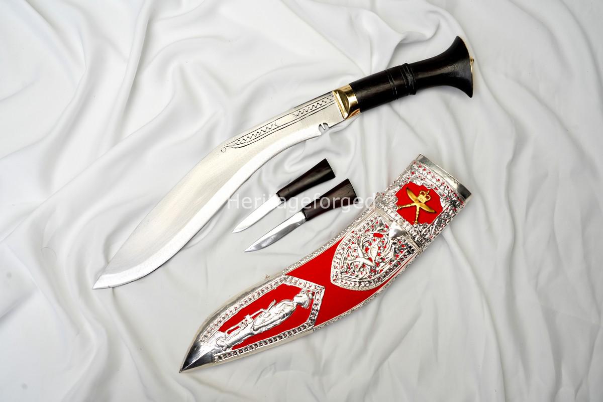 Royal Kothimora Kukri â€“ 10 Inch Ceremonial Khukuri with Gold Badge and Standing Gurkha Scabbard