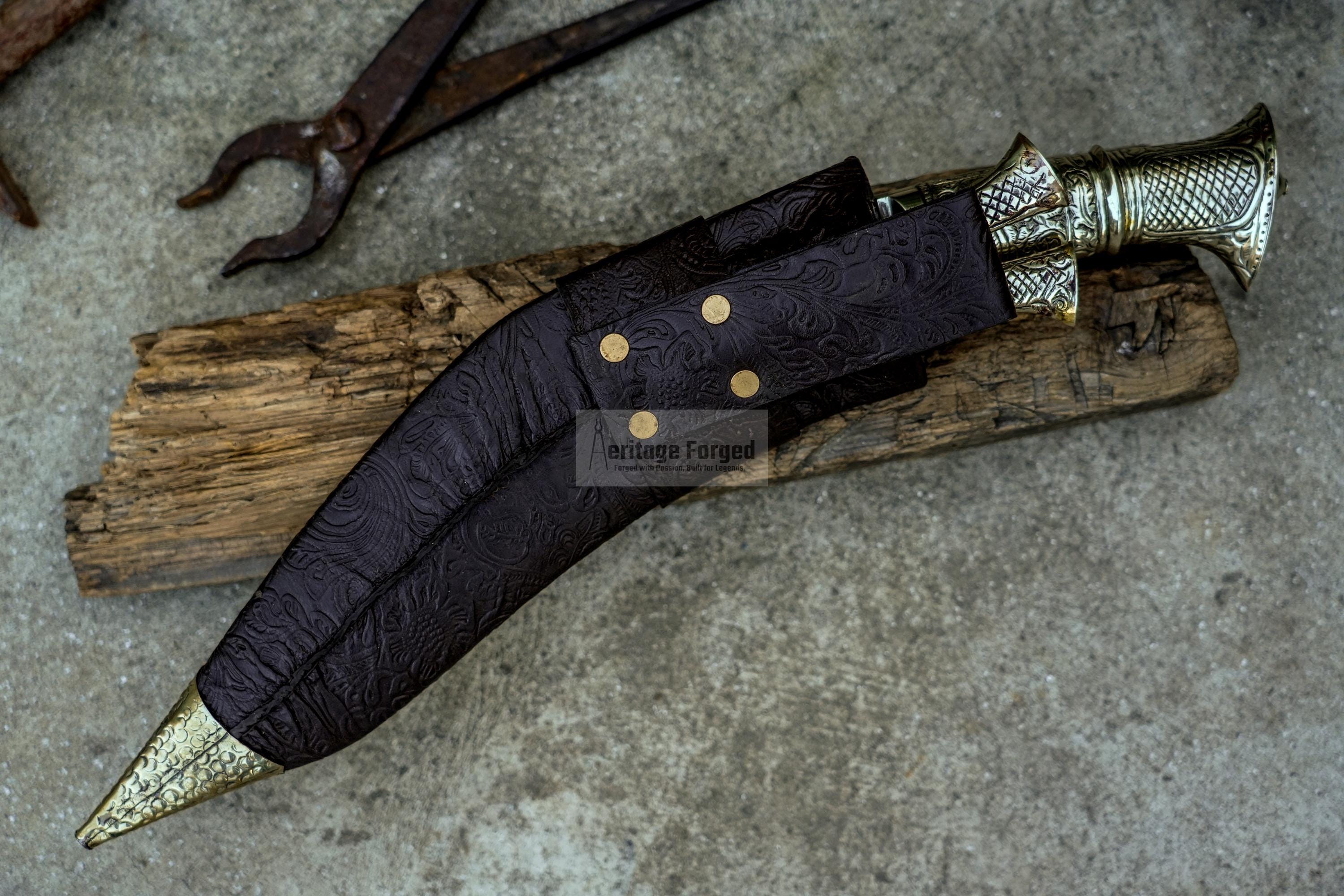 BRASS HANDLE KUKERI / Large Jungle Machete/ 12 inches Long Blade Heavy duties khukuri / Leaf spring of truck/ Tempered/Sharpen/Working