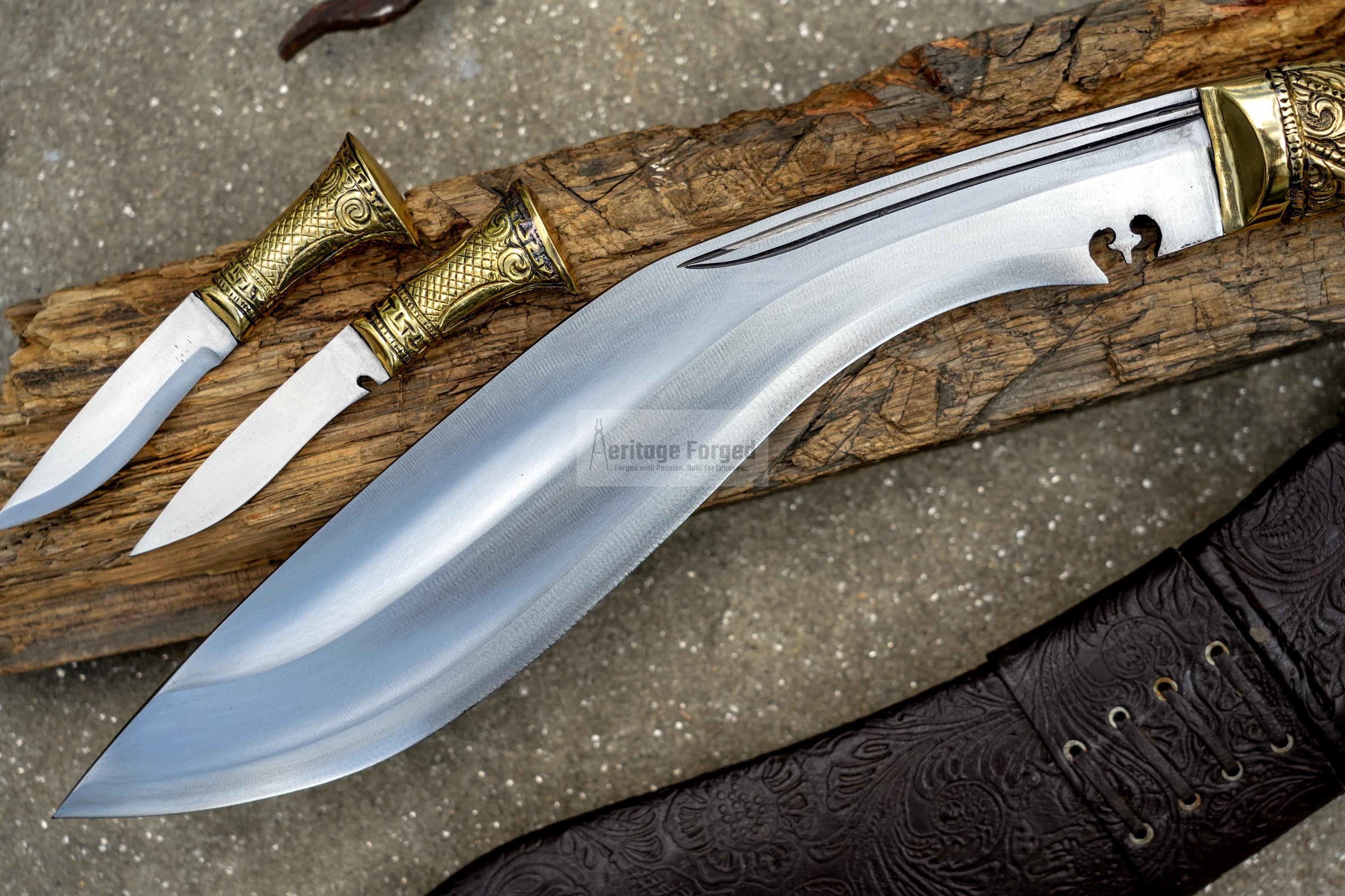 BRASS HANDLE KUKERI / Large Jungle Machete/ 13 inches Long Blade Heavy duties khukuri / Leaf spring of truck/ Tempered/Sharpen/Working