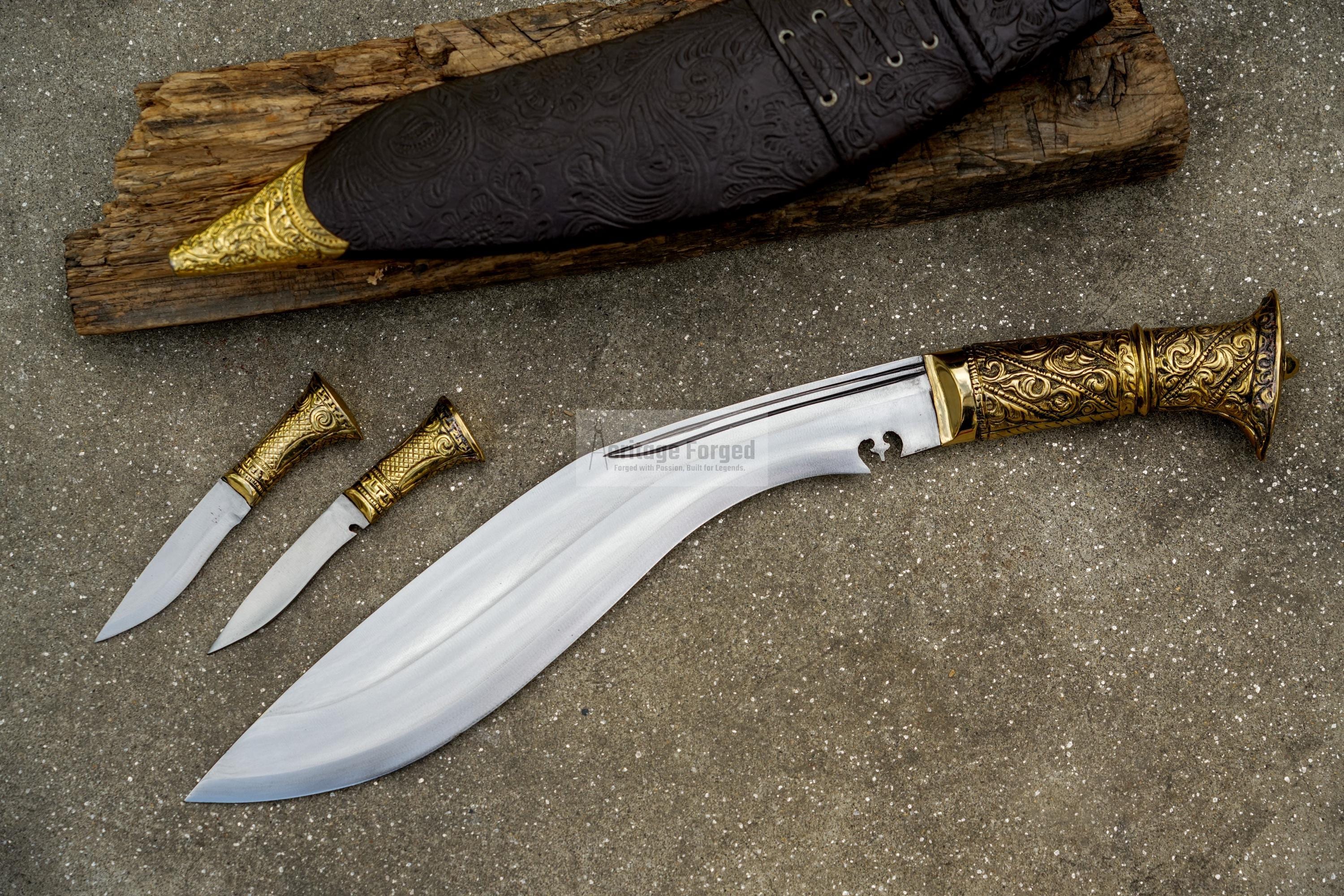 BRASS HANDLE KUKERI / Large Jungle Machete/ 13 inches Long Blade Heavy duties khukuri / Leaf spring of truck/ Tempered/Sharpen/Working