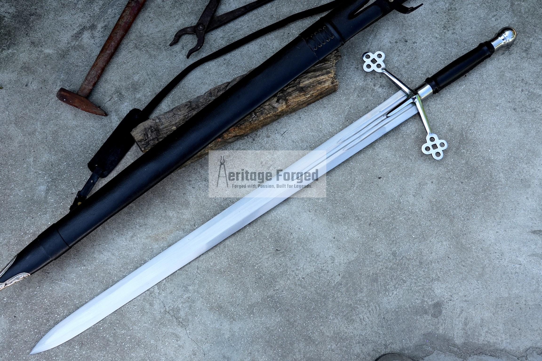CLAYMORE SWORD /35 inches long Blade Hand Forged Sword/ large sword/Handmade from Leaf spring of Truck-Balance water tempered/Sharp