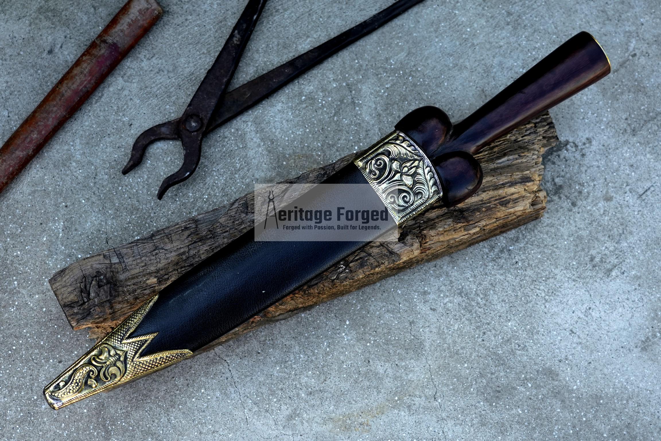 SCOTTISH DIRK/12 inches Long Blade Hand forged dirk knife /Leaf spring of truck/Rosewood Handle/Sharpen/Tempered/Ready to use/knife/knives