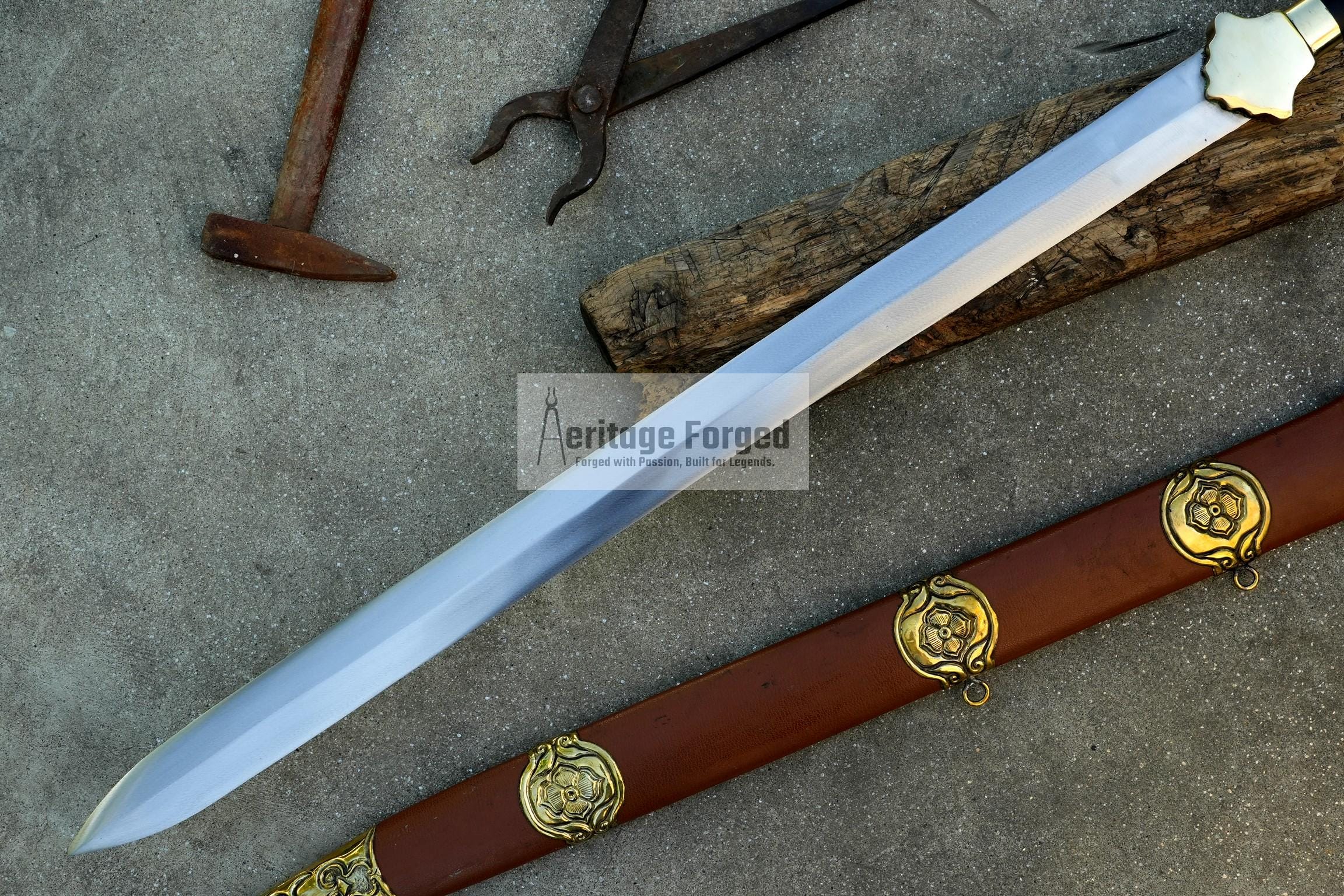 JIAN SWORD/28 inches Long Blade hand forged Sword/Leaf spring of truck/Rosewood Handle/Sharpen/Tempered/Ready to use/knife/knives