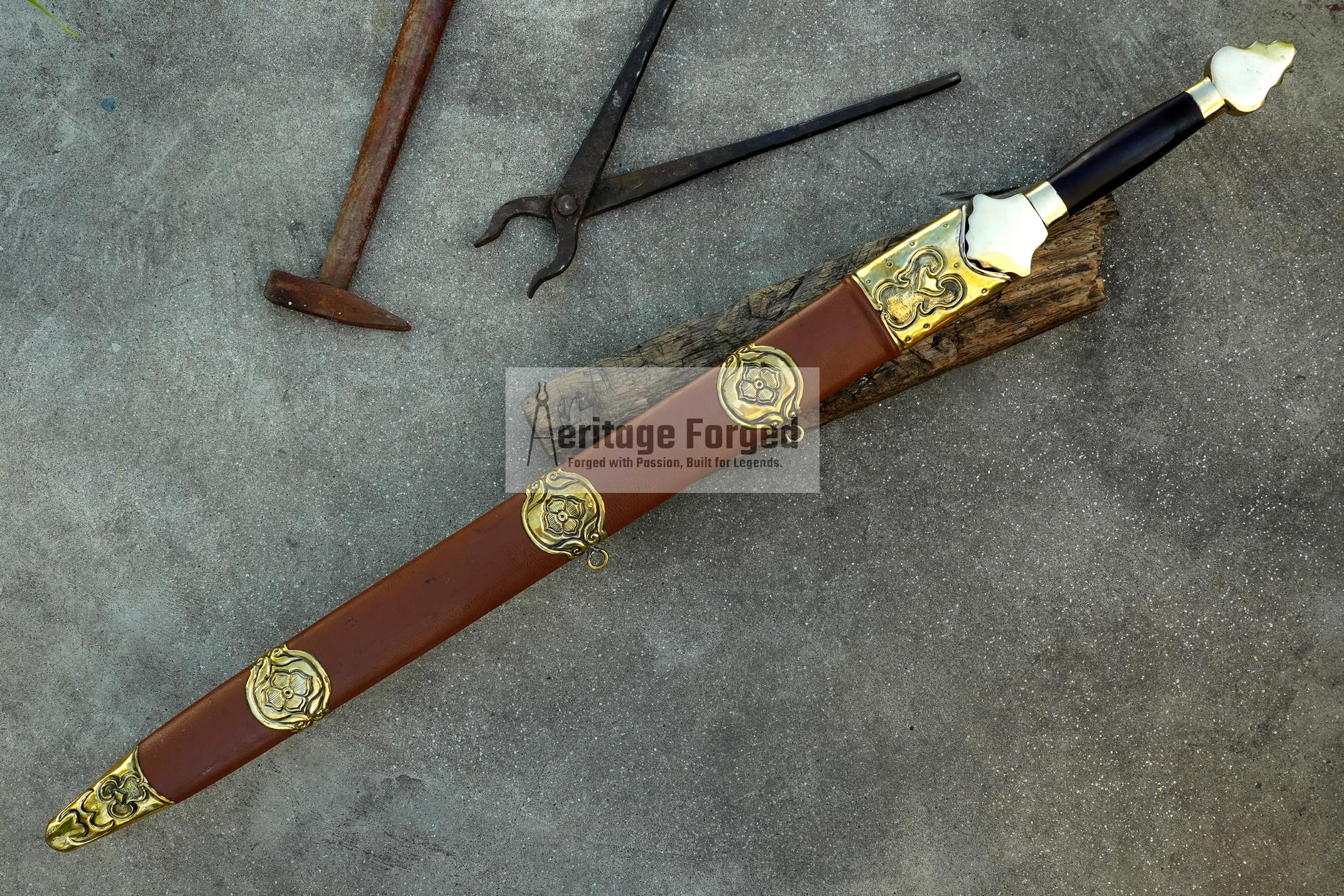 JIAN SWORD/28 inches Long Blade hand forged Sword/Leaf spring of truck/Rosewood Handle/Sharpen/Tempered/Ready to use/knife/knives