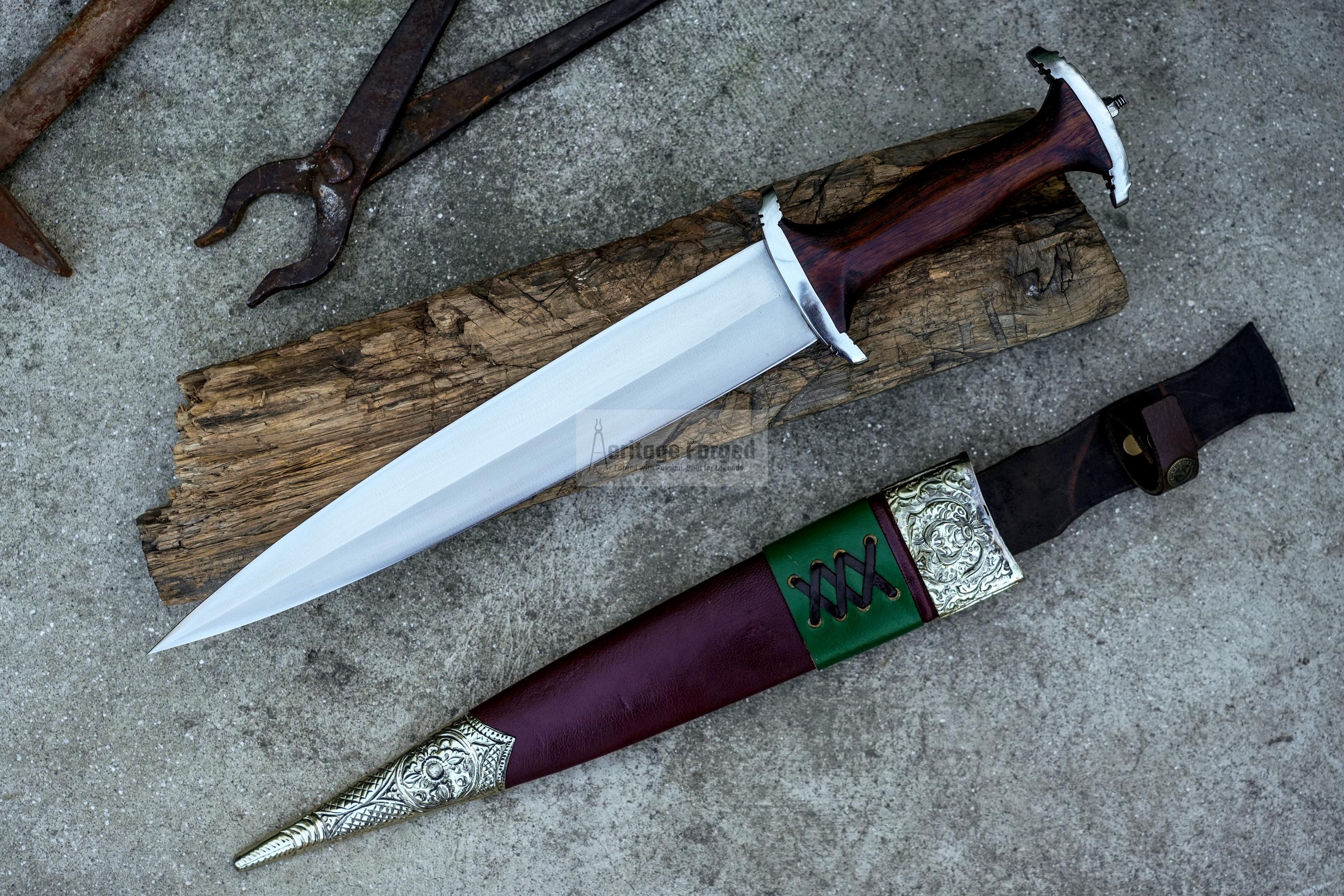 DEGEN DAGGER/12 inches Long Blade hand forged Dagger/Leaf spring of truck/Rosewood Handle/Sharpen/Tempered/Ready to use/knife/knives