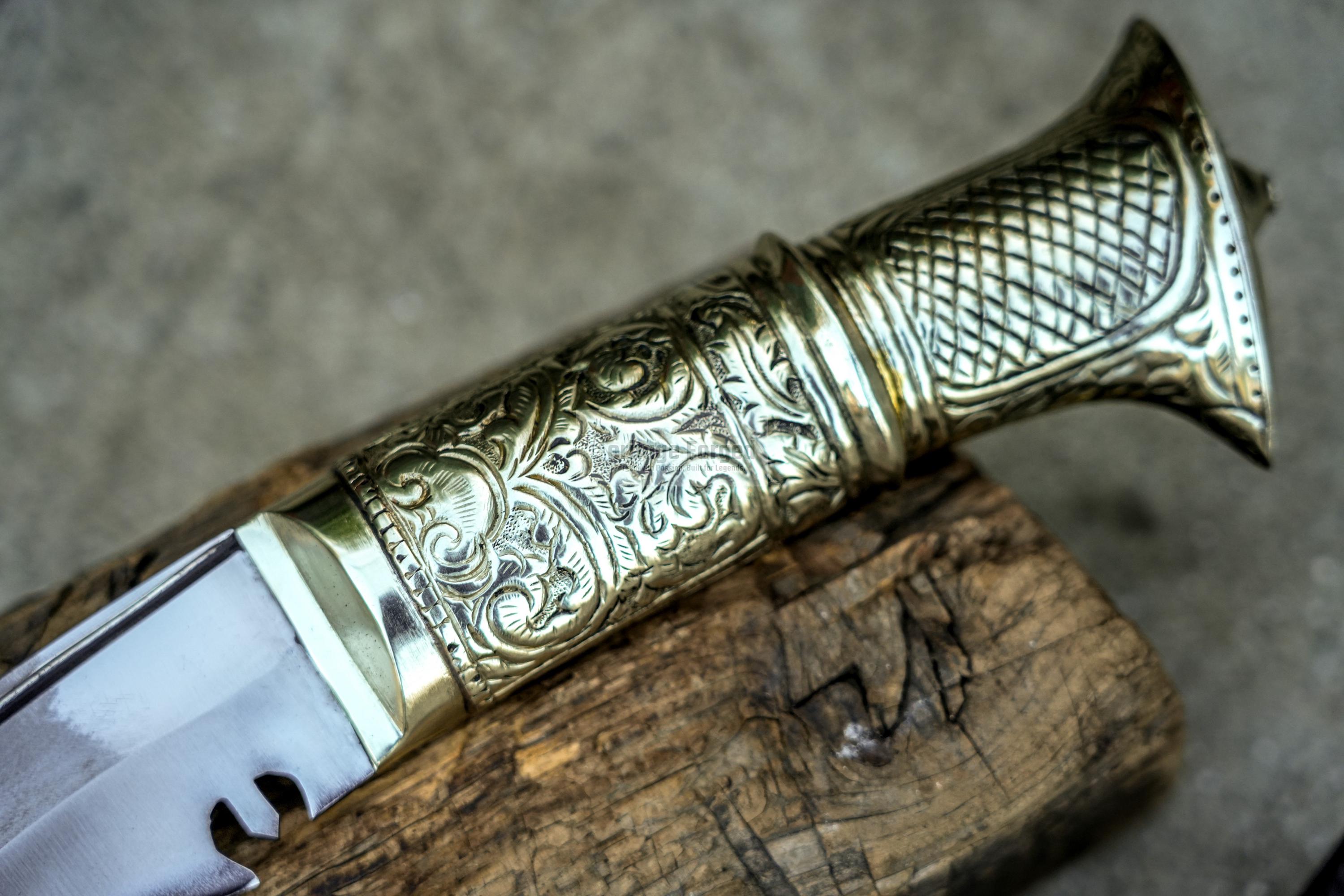 BRASS HANDLE KUKERI / Large Jungle Machete/ 12 inches Long Blade Heavy duties khukuri / Leaf spring of truck/ Tempered/Sharpen/Working
