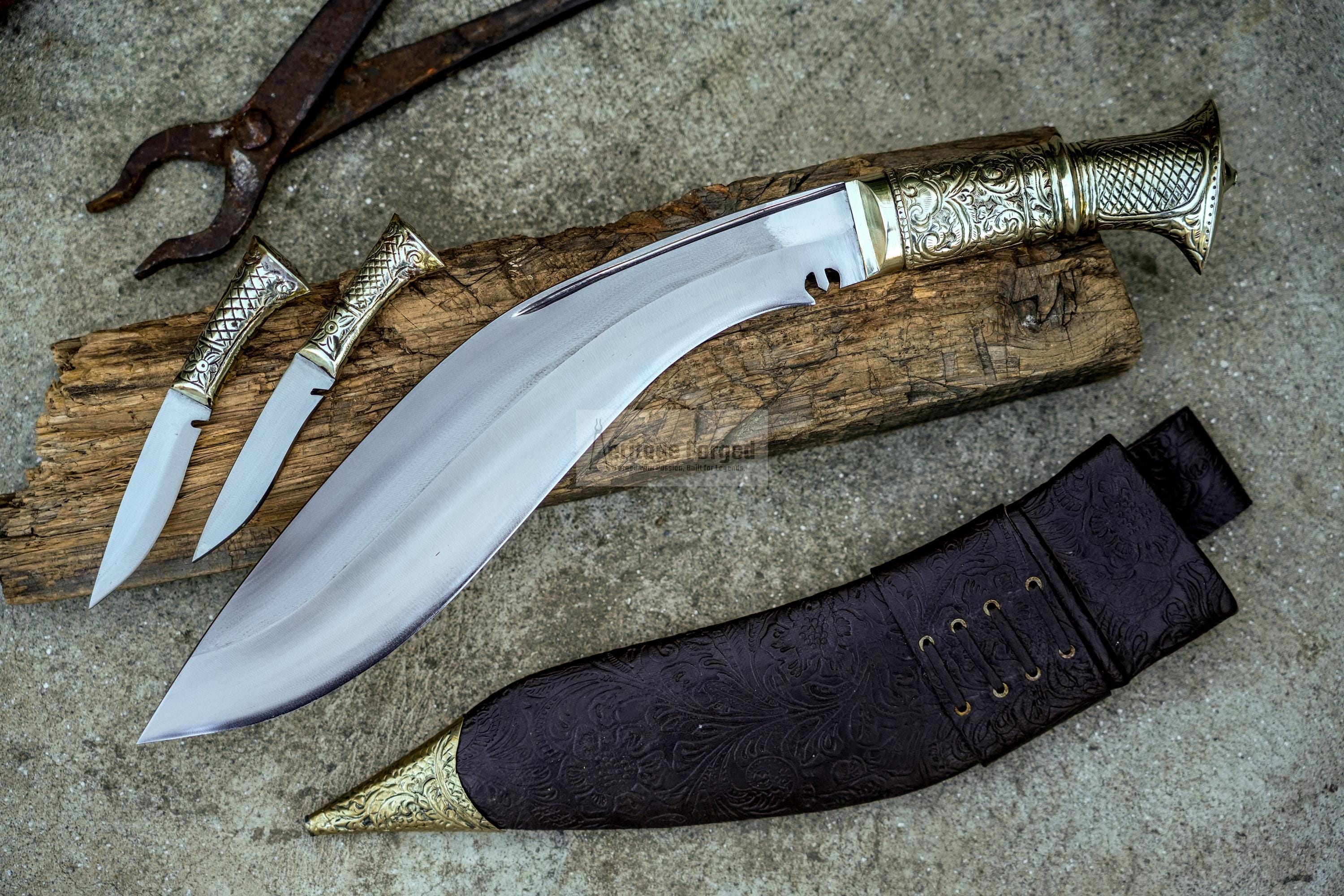 BRASS HANDLE KUKERI / Large Jungle Machete/ 12 inches Long Blade Heavy duties khukuri / Leaf spring of truck/ Tempered/Sharpen/Working