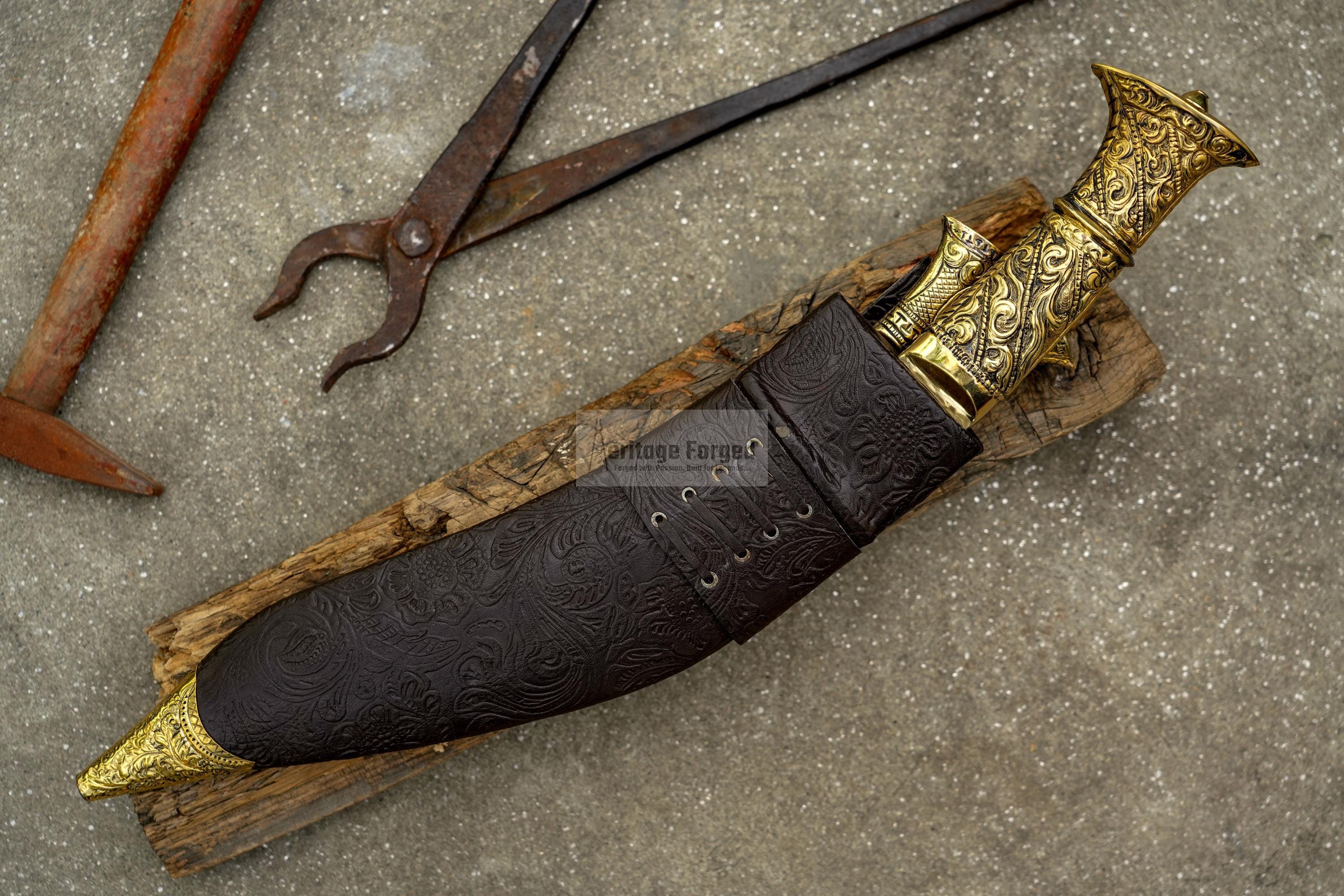 BRASS HANDLE KUKERI / Large Jungle Machete/ 13 inches Long Blade Heavy duties khukuri / Leaf spring of truck/ Tempered/Sharpen/Working