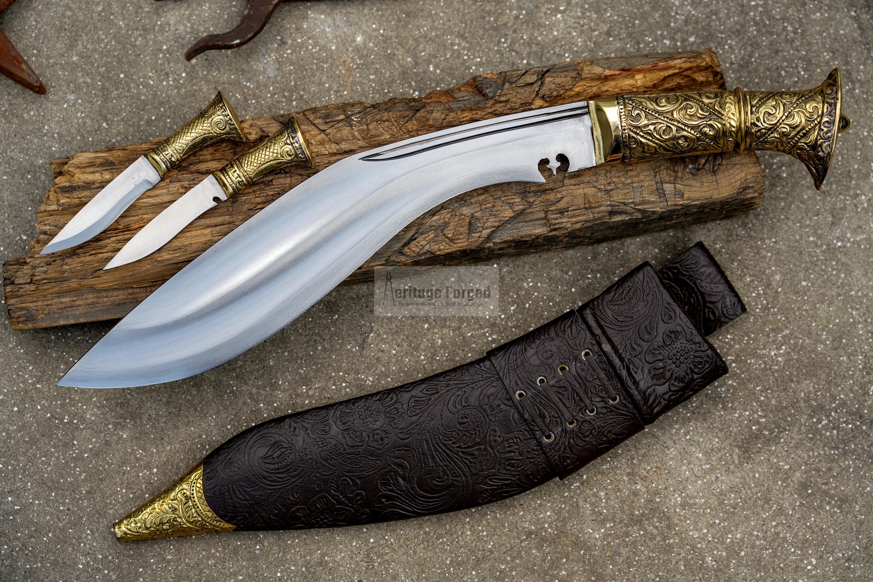 BRASS HANDLE KUKERI / Large Jungle Machete/ 13 inches Long Blade Heavy duties khukuri / Leaf spring of truck/ Tempered/Sharpen/Working