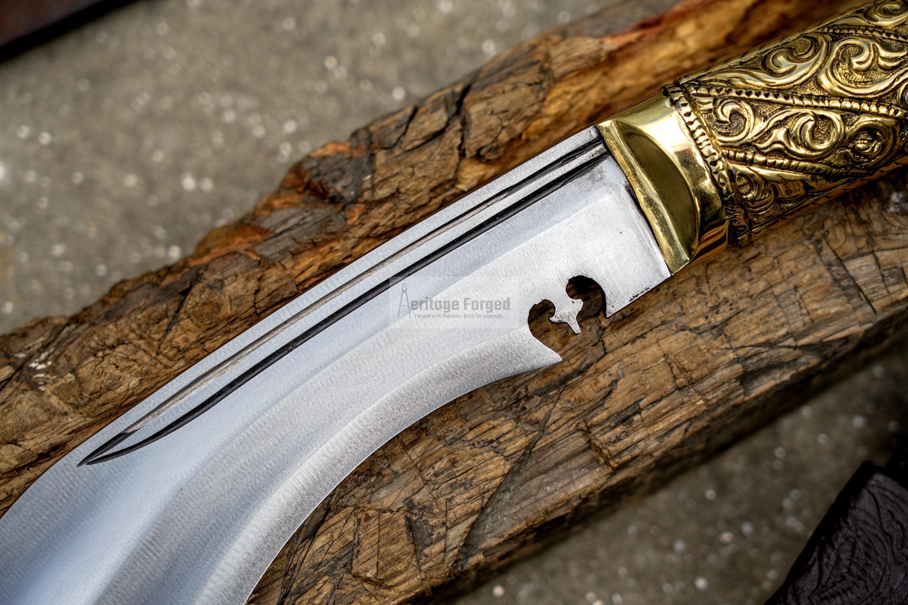 BRASS HANDLE KUKERI / Large Jungle Machete/ 13 inches Long Blade Heavy duties khukuri / Leaf spring of truck/ Tempered/Sharpen/Working