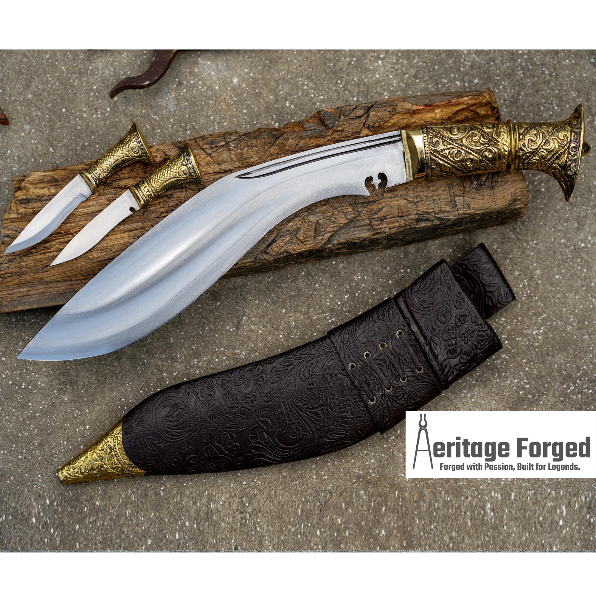 BRASS HANDLE KUKERI / Large Jungle Machete/ 13 inches Long Blade Heavy duties khukuri / Leaf spring of truck/ Tempered/Sharpen/Working