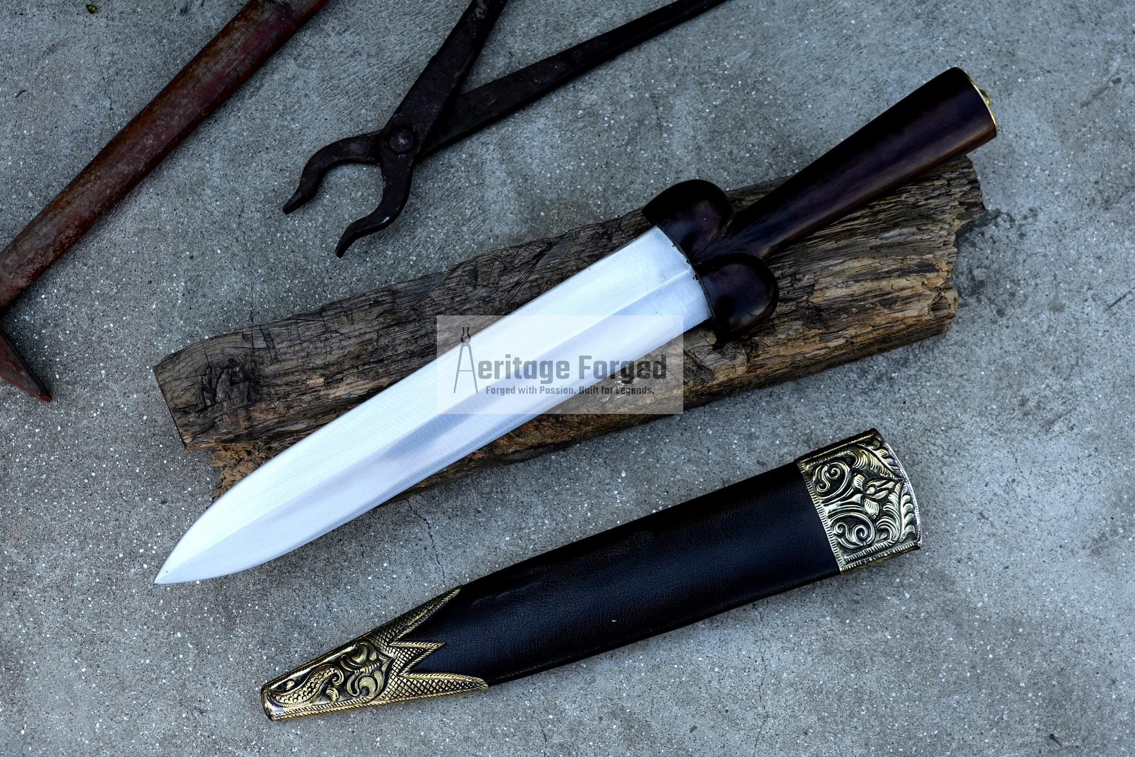 SCOTTISH DIRK/12 inches Long Blade Hand forged dirk knife /Leaf spring of truck/Rosewood Handle/Sharpen/Tempered/Ready to use/knife/knives