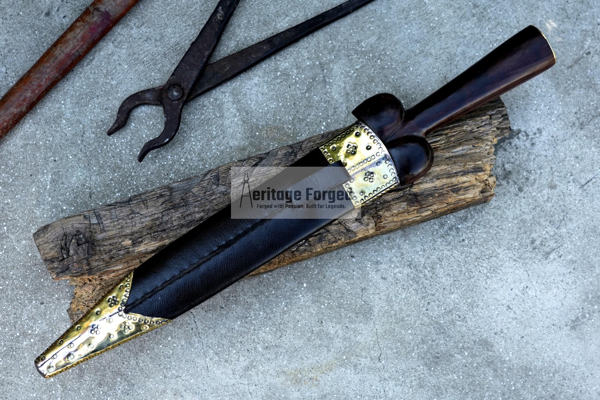 SCOTTISH DIRK/12 inches Long Blade Hand forged dirk knife /Leaf spring of truck/Rosewood Handle/Sharpen/Tempered/Ready to use/knife/knives