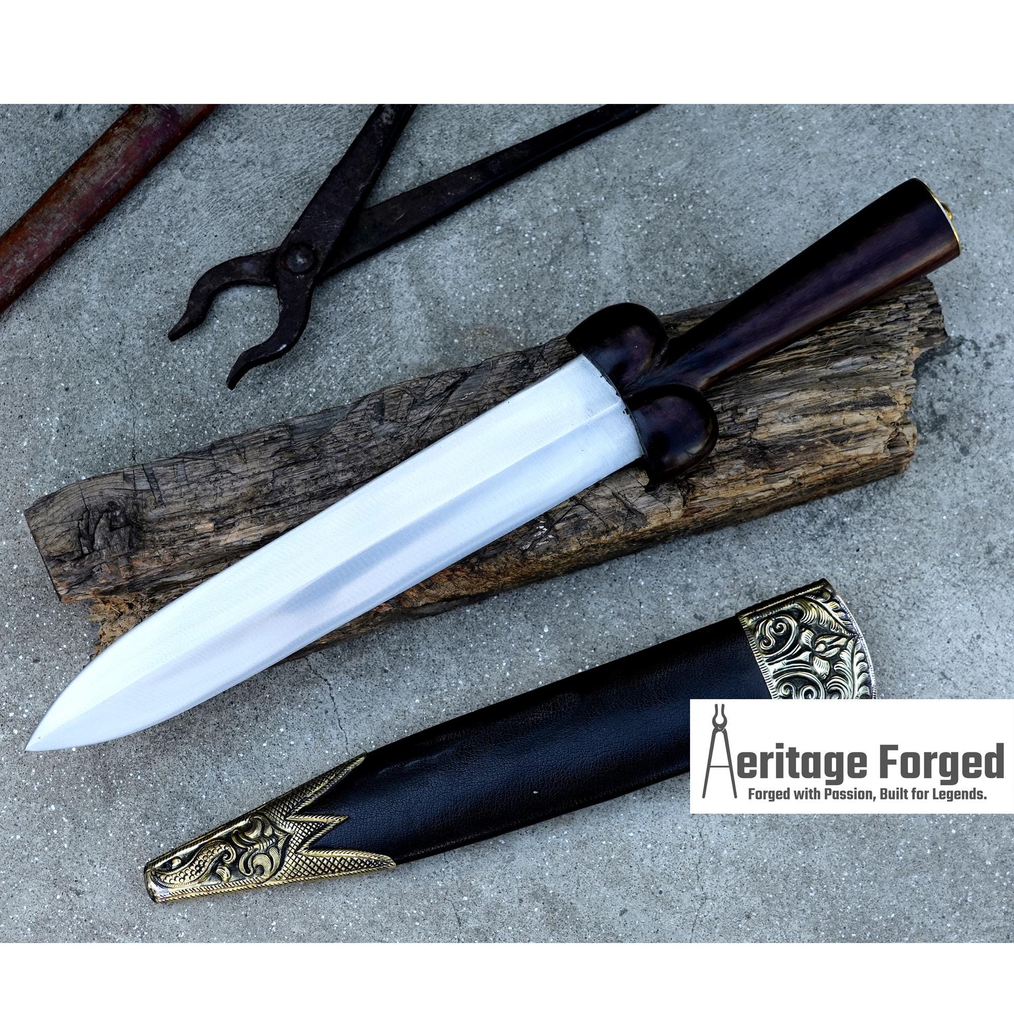 SCOTTISH DIRK/12 inches Long Blade Hand forged dirk knife /Leaf spring of truck/Rosewood Handle/Sharpen/Tempered/Ready to use/knife/knives
